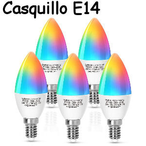 Pack de 5 bombillas inteligentes E14 RGB de 7W. con forma de vela, compatibles con Alexa y Google Home
