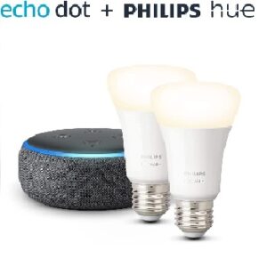 Pack de altavoz Alexa Echo Dot con 2 bombillas Philips Hue inteligentes