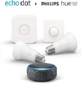 Pack de altavoz Alexa Echo Dot con Philips Hue White y 2 bombillas Philips Hue inteligentes